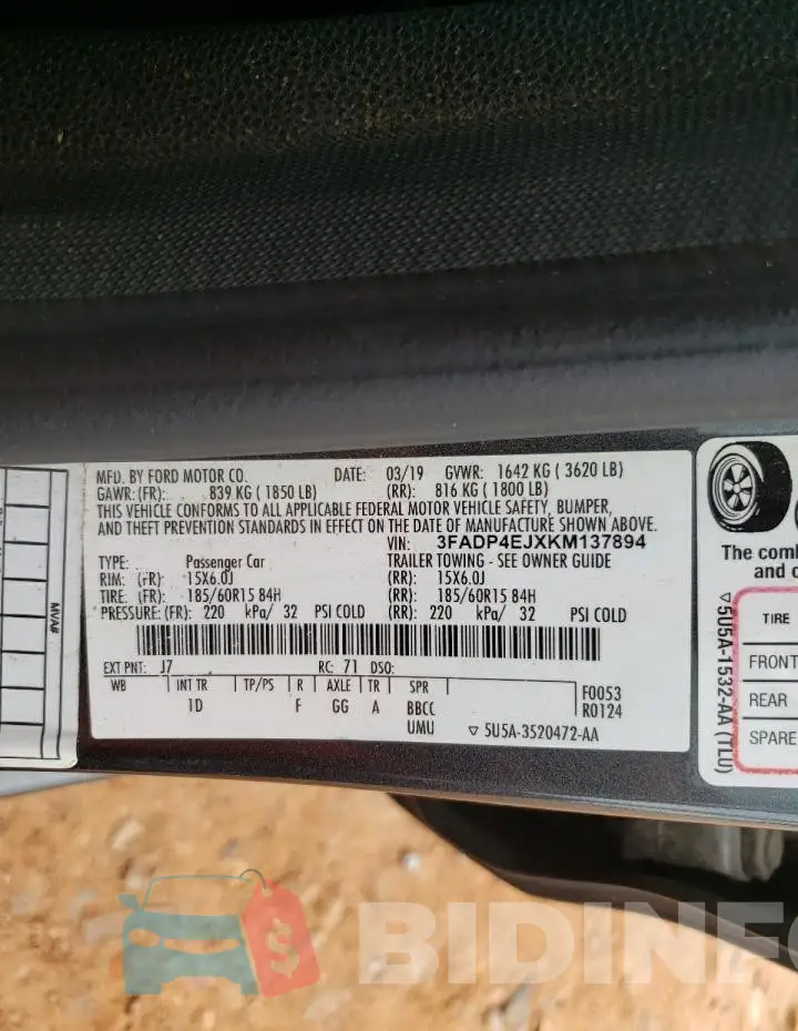3FADP4EJXKM137894 Photo# 13