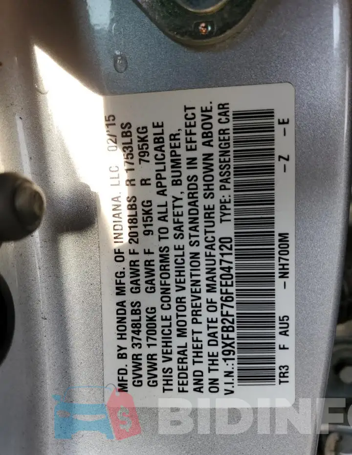 19XFB2F76FE047120 Photo# 13