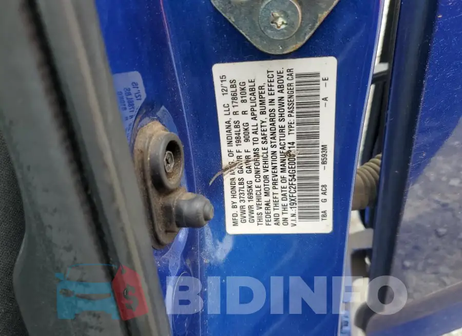 19XFC2F54GE008314 Photo# 12