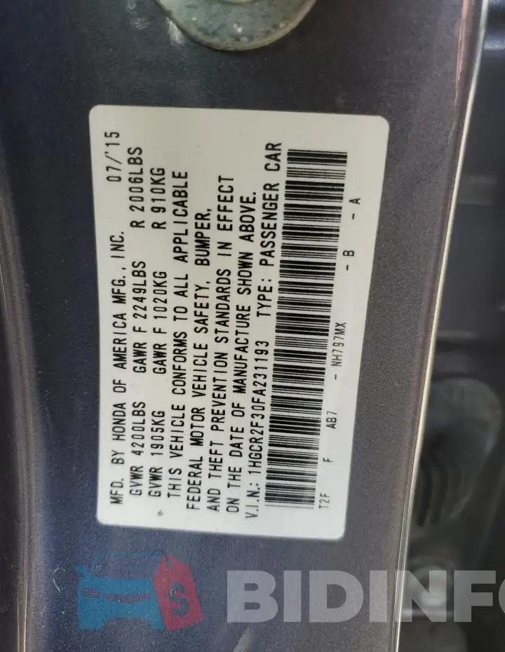 1HGCR2F30FA231193 Photo# 12