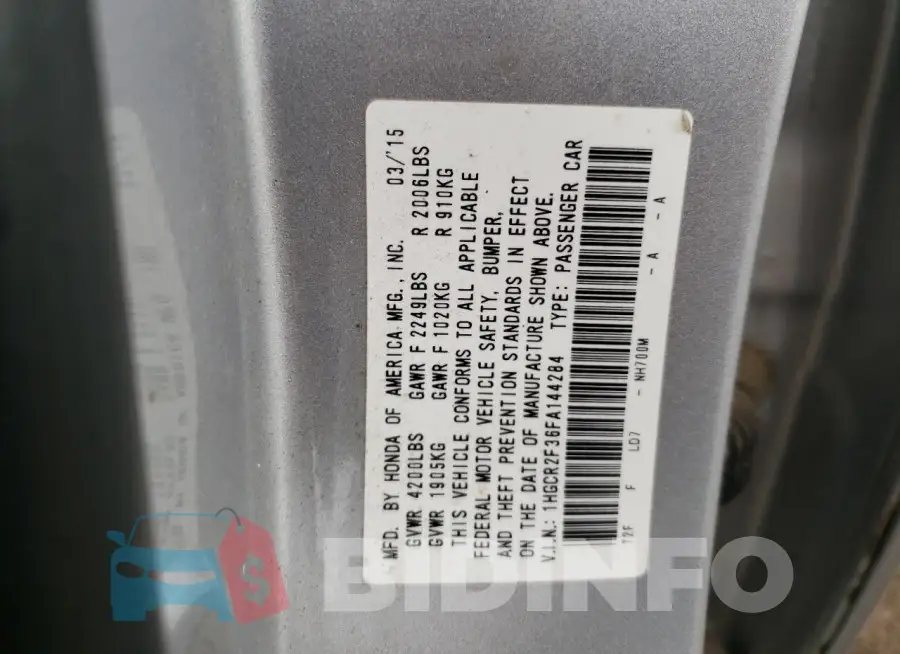 1HGCR2F36FA144284 Photo# 12