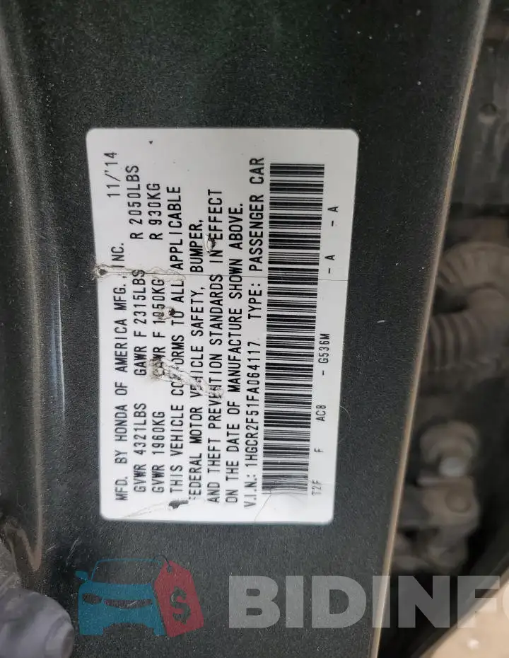 1HGCR2F51FA064117 Photo# 12