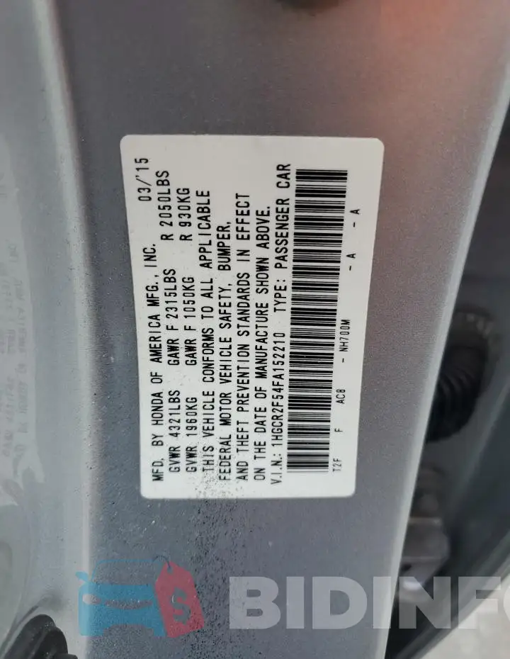 1HGCR2F54FA152210 Photo# 13