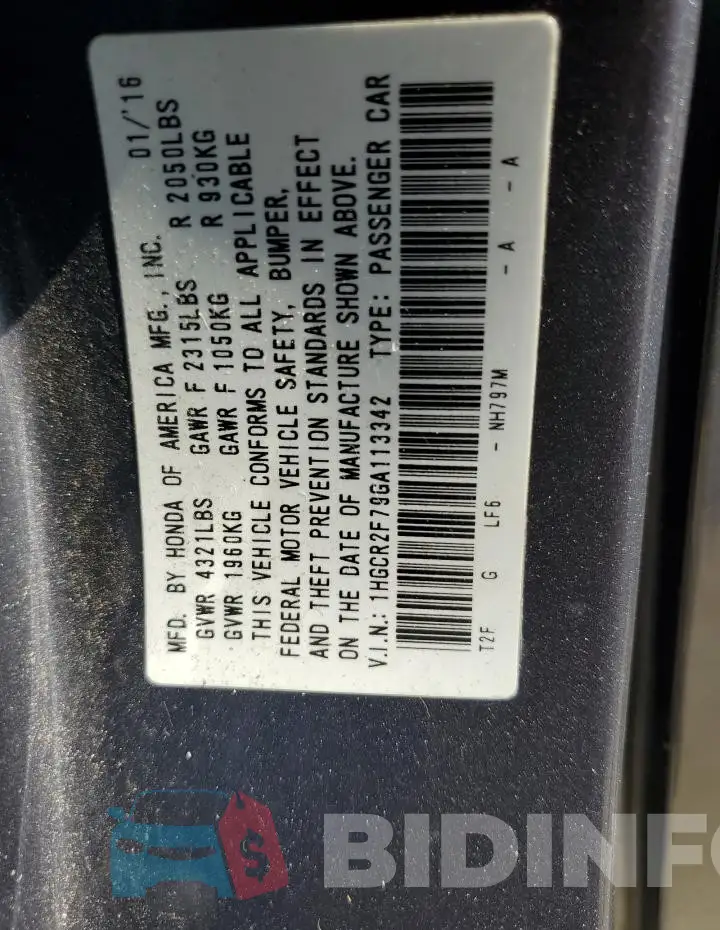 1HGCR2F79GA113342 Photo# 13