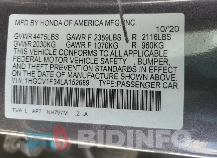 1HGCV1F34LA152689 Photo# 12