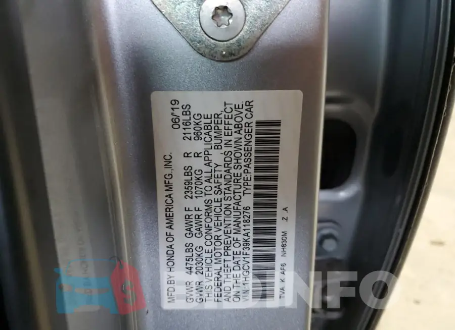 1HGCV1F39KA118276 Photo# 12