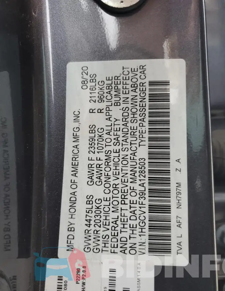 1HGCV1F39LA128503 Photo# 13