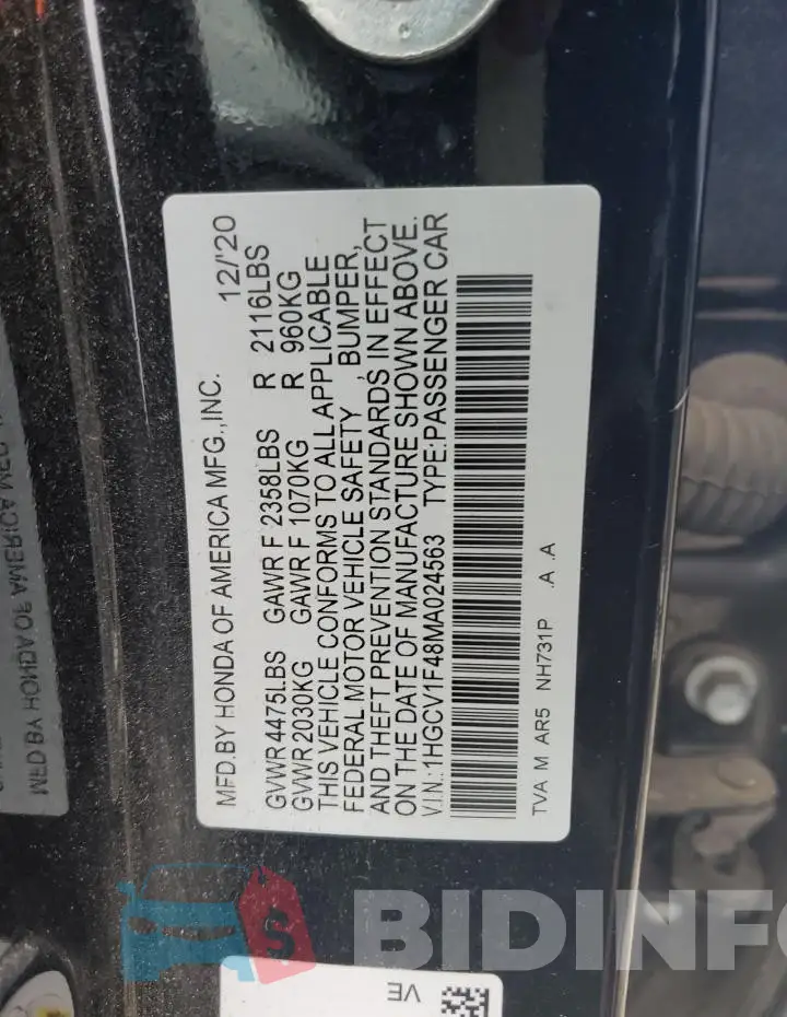 1HGCV1F48MA024563 Photo# 13