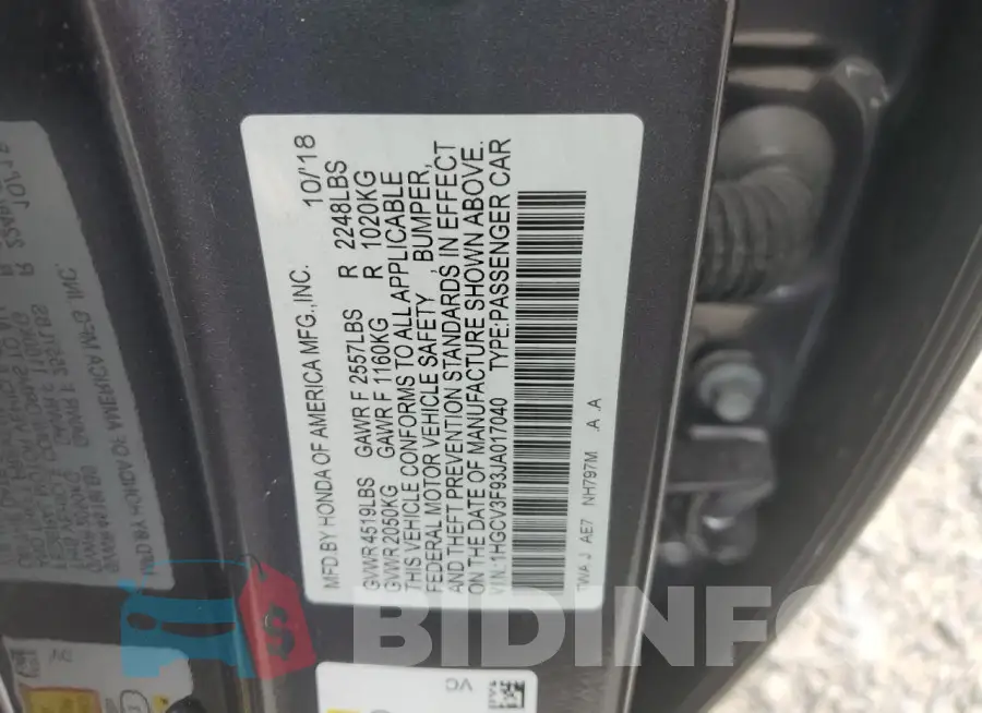 1HGCV3F93JA017040 Photo# 12