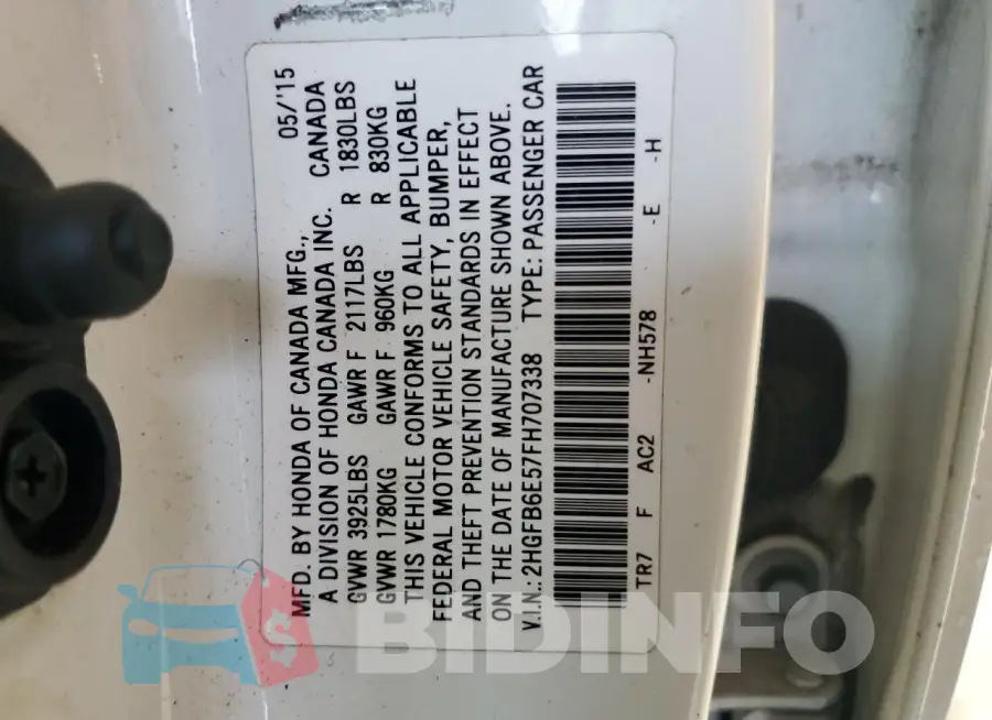 2HGFB6E57FH707338 Photo# 12