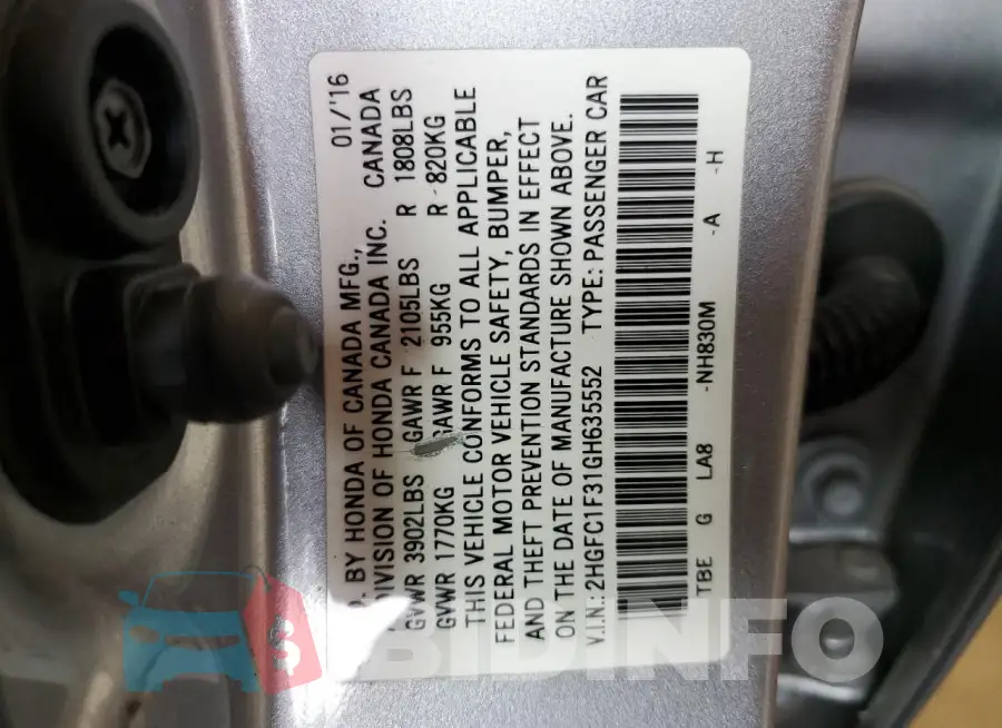 2HGFC1F31GH635552 Photo# 12