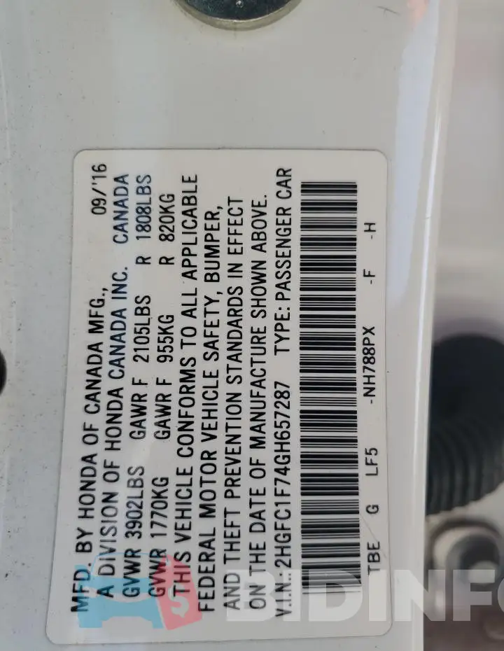 2HGFC1F74GH657287 Photo# 13