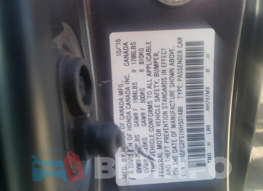 2HGFC2F51HH501486 Photo# 13