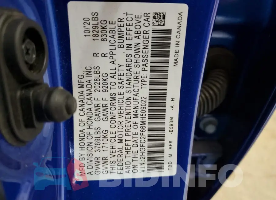 2HGFC2F66MH509022 Photo# 12