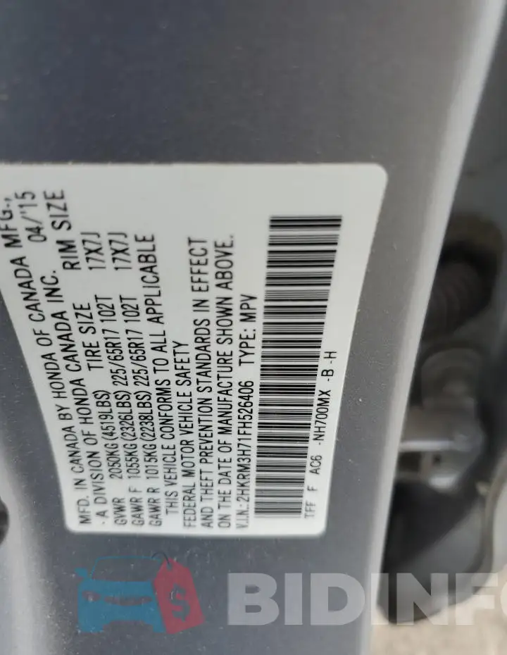 2HKRM3H71FH526406 Photo# 14