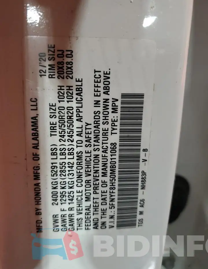 5FNYF8H50MB011068 Photo# 12
