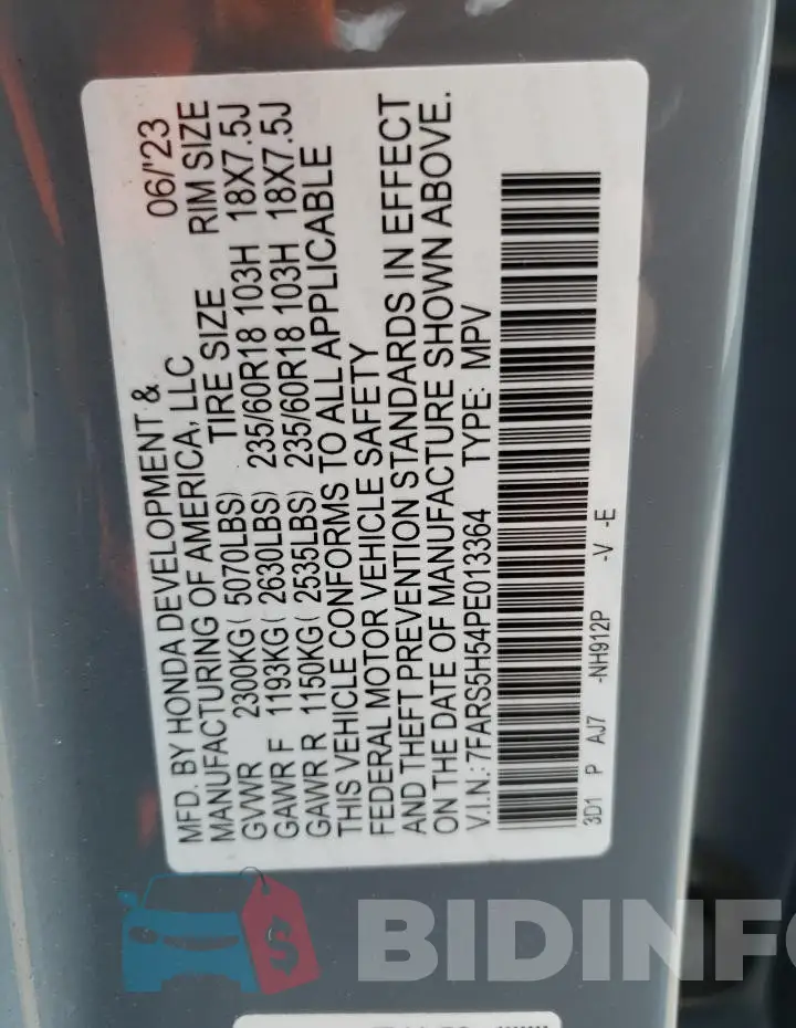 7FARS5H54PE013364 Photo# 13