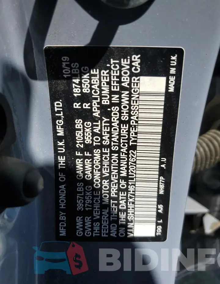 SHHFK7H61LU207622 Photo# 12