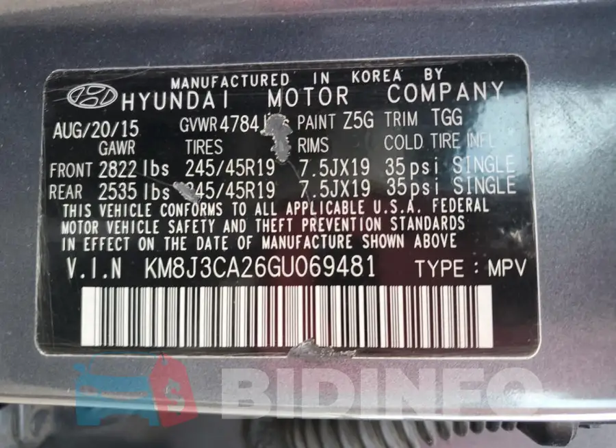 KM8J3CA26GU069481 Photo# 13
