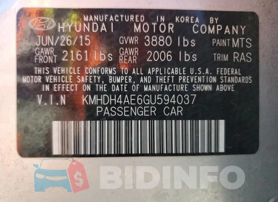 KMHDH4AE6GU594037 Photo# 13