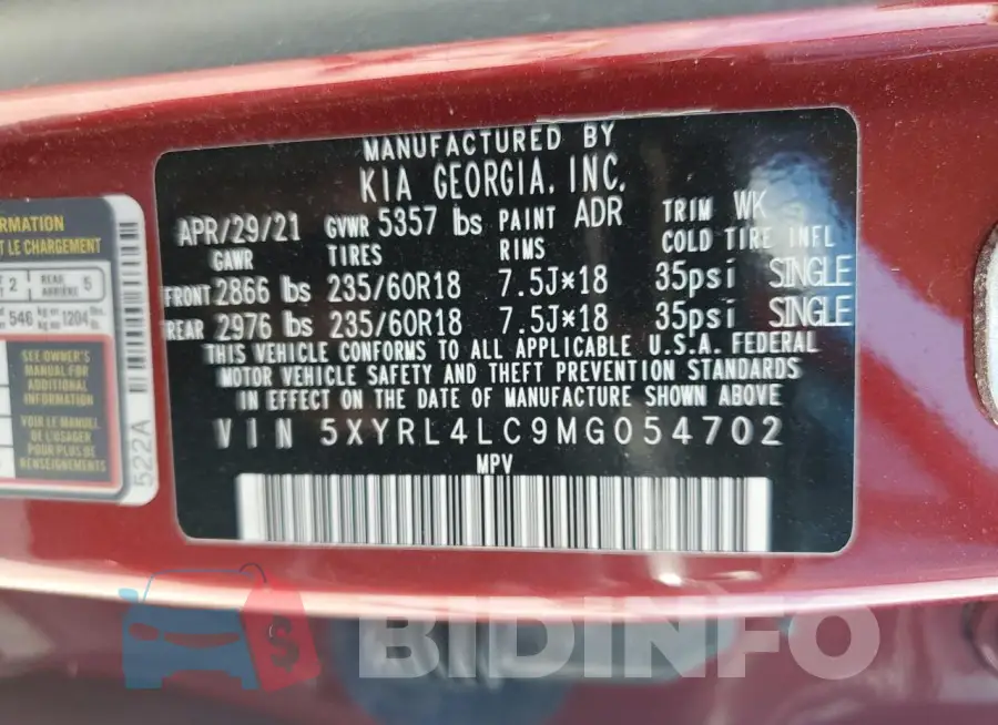 5XYRL4LC9MG054702 Photo# 14