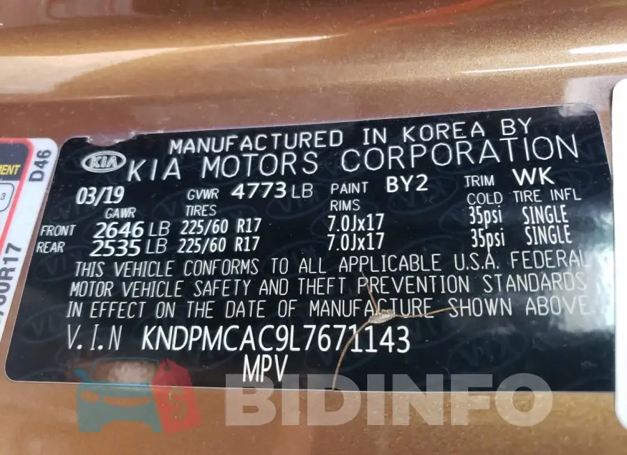 KNDPMCAC9L7671143 Photo# 13