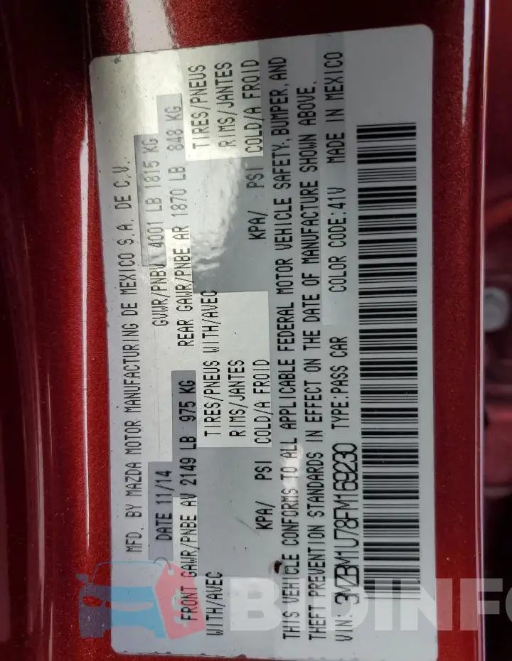 3MZBM1U78FM169230 Photo# 13