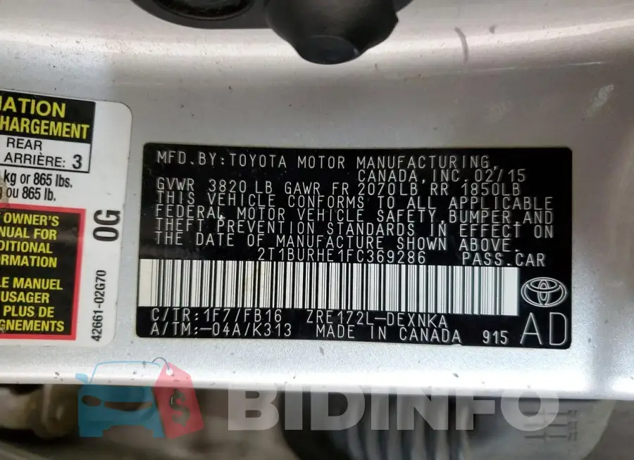 2T1BURHE1FC369286 Photo# 12
