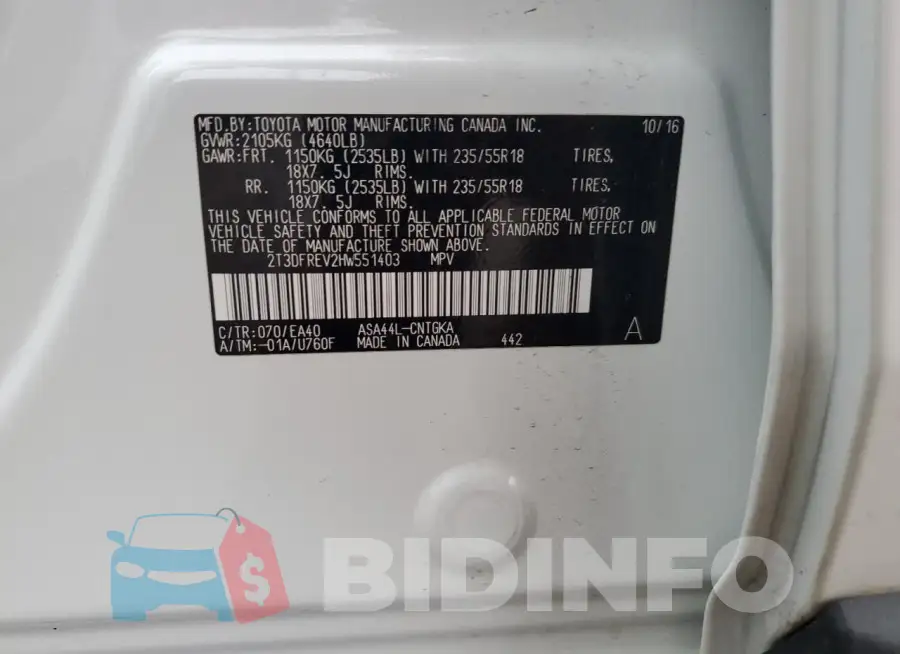 2T3DFREV2HW551403 Photo# 13