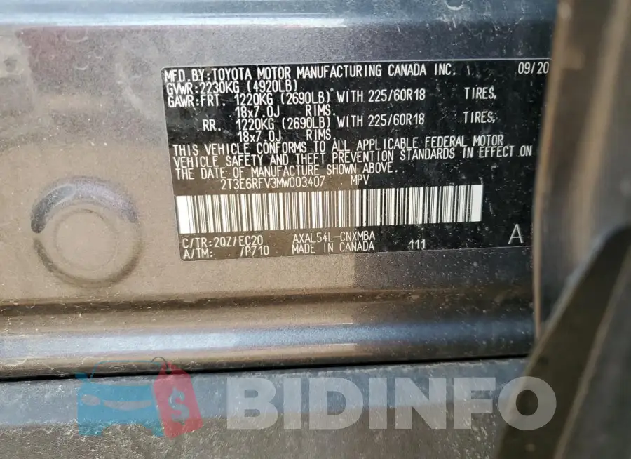 2T3E6RFV3MW003407 Photo# 13