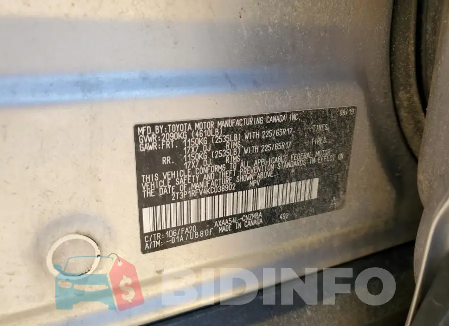 2T3P1RFV4KC038902 Photo# 12