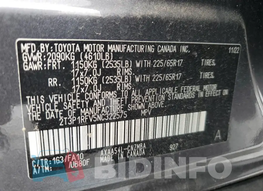 2T3P1RFV5NC322575 Photo# 13