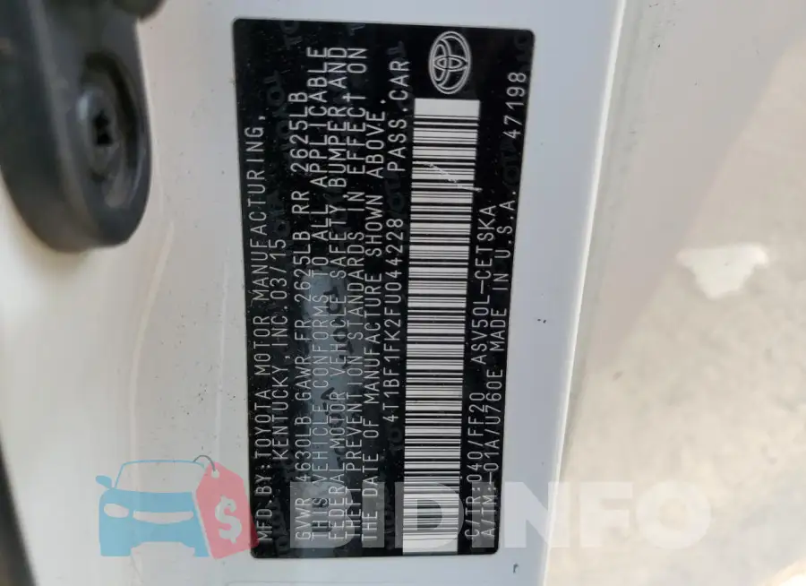 4T1BF1FK2FU044228 Photo# 12