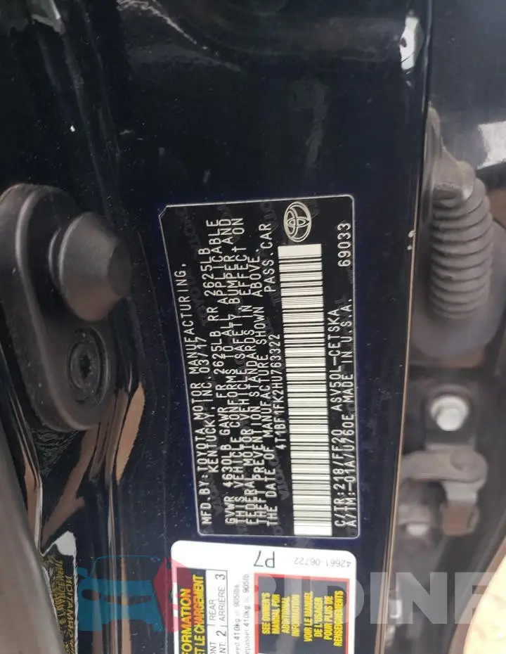 4T1BF1FK2HU763322 Photo# 12