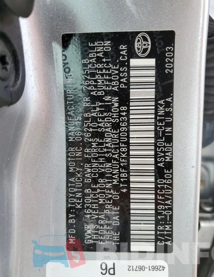 4T1BF1FK8FU096348 Photo# 12