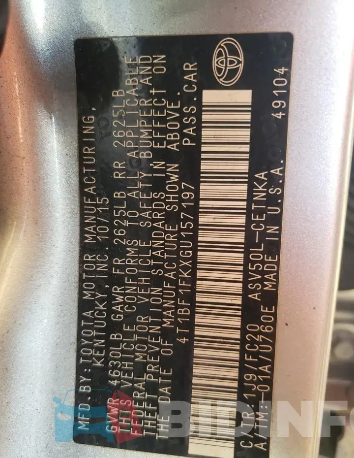 4T1BF1FKXGU157197 Photo# 13