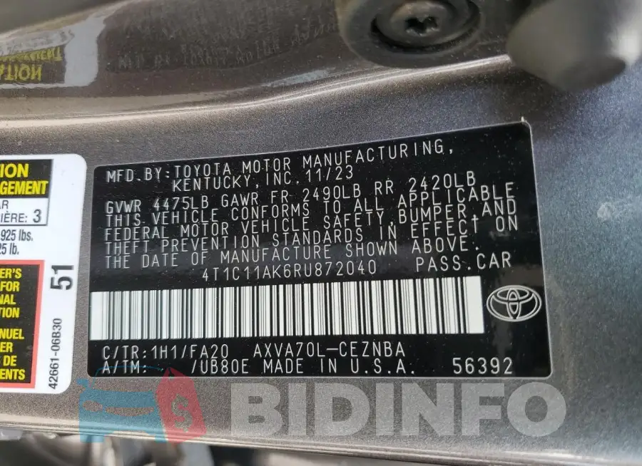 4T1C11AK6RU872040 Photo# 13