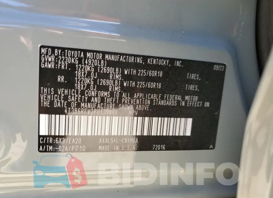 4T3B6RFV2PU139888 Photo# 13