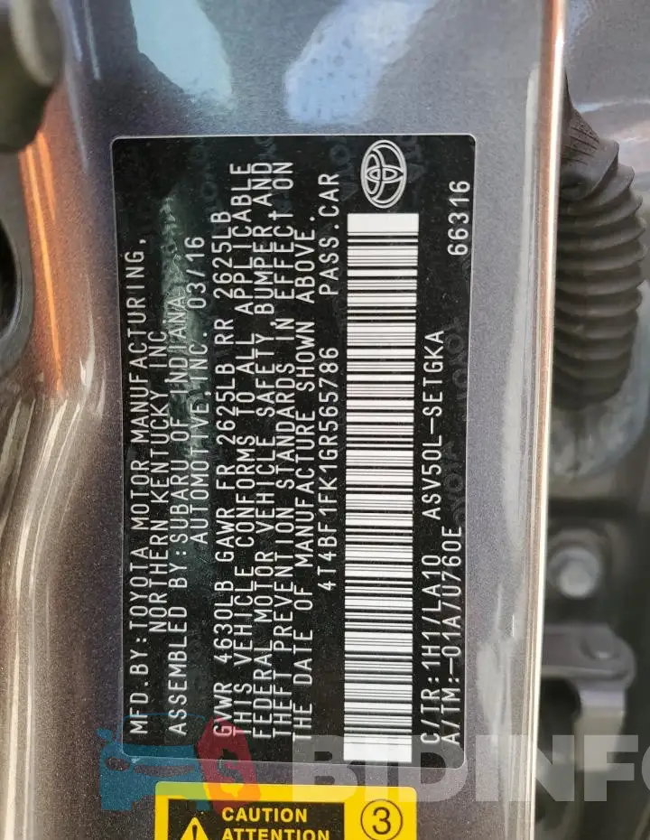 4T4BF1FK1GR565786 Photo# 12