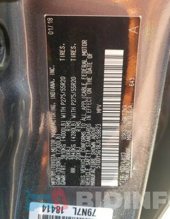 5TDDY5G18JS159823 Photo# 13