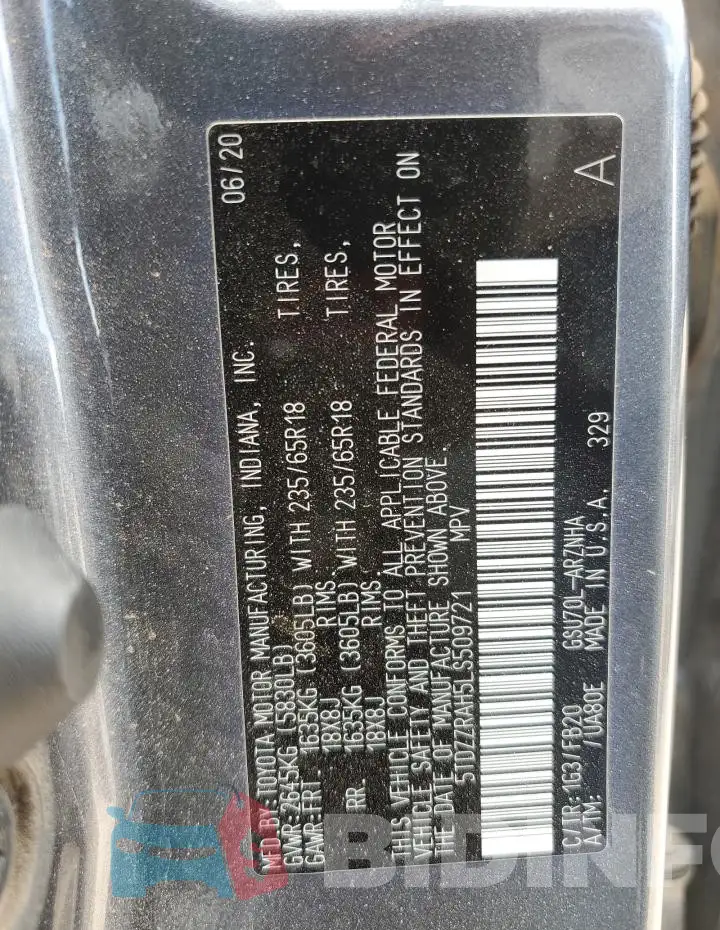 5TDZZRAH5LS509721 Photo# 12