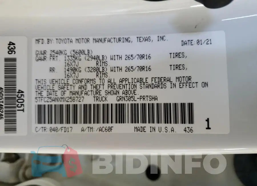 5TFCZ5ANXMX258727 Photo# 12