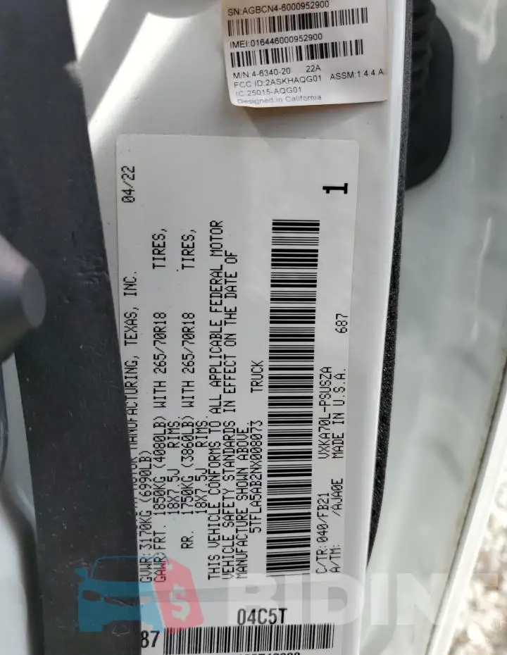5TFLA5AB2NX008073 Photo# 13
