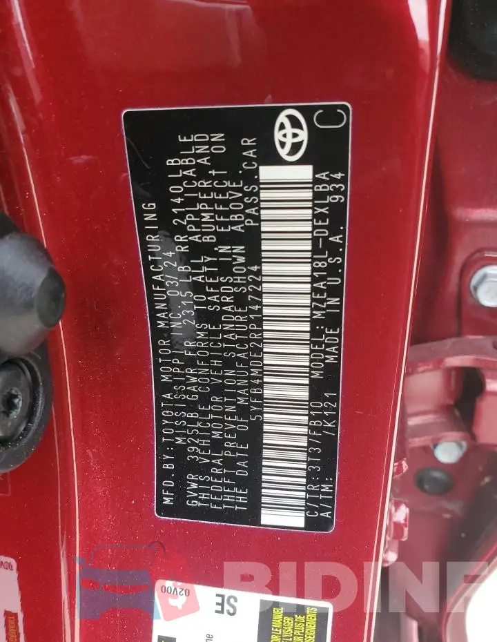 5YFB4MDE2RP147224 Photo# 13