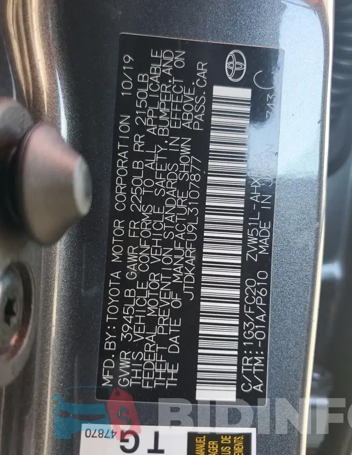 JTDKARFU9L3107877 Photo# 12