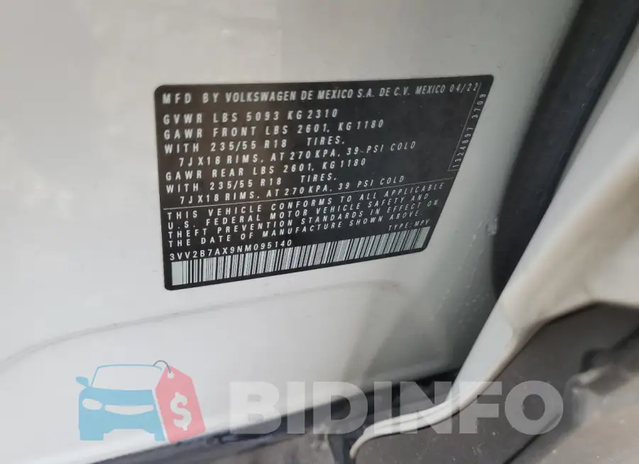3VV2B7AX9NM095140 Photo# 12