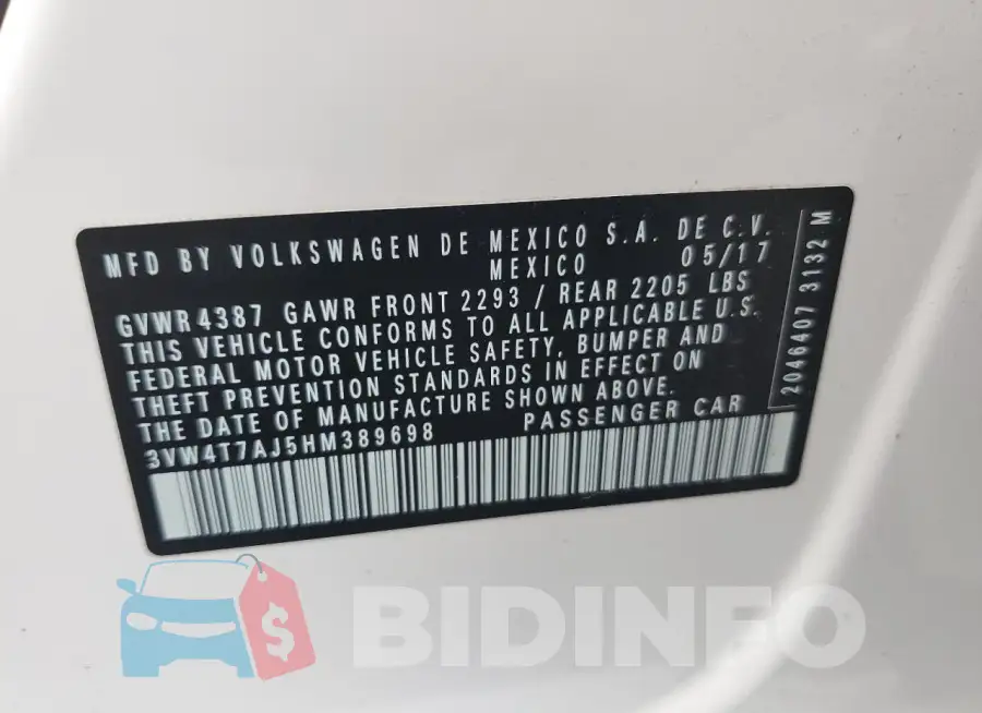 3VW4T7AJ5HM389698 Photo# 12