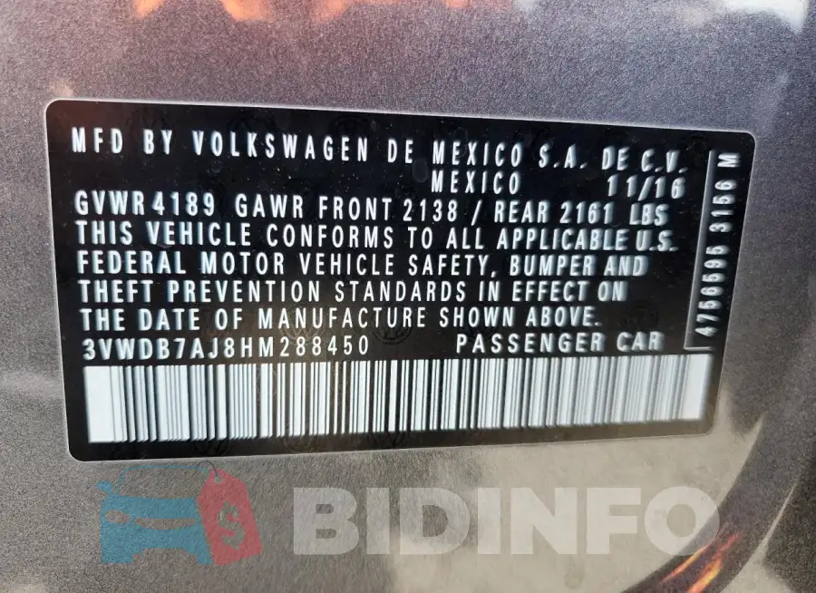 3VWDB7AJ8HM288450 Photo# 12