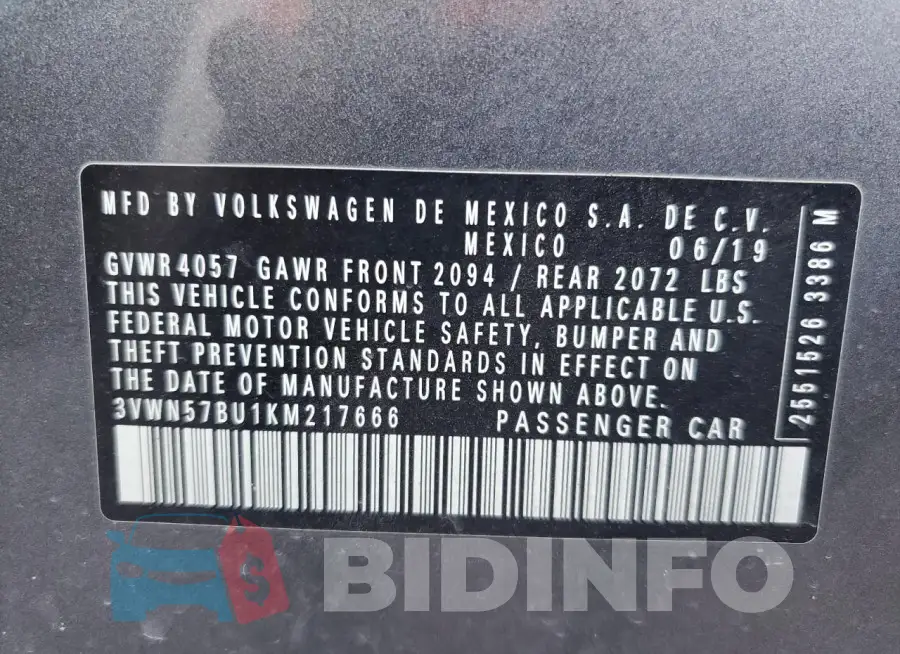 3VWN57BU1KM217666 Photo# 12