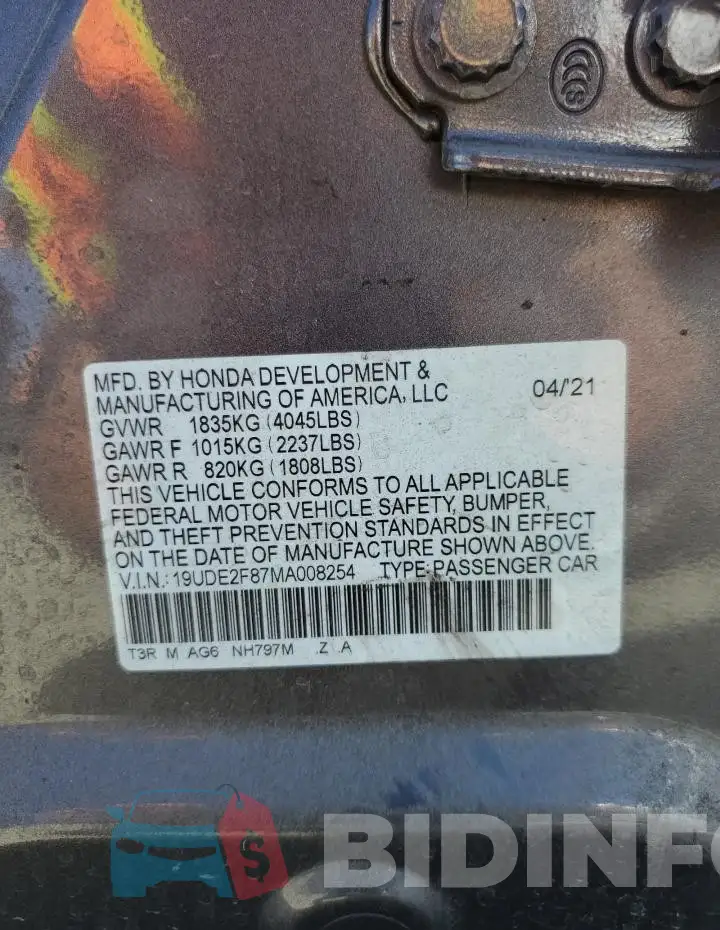19UDE2F87MA008254 Photo# 12